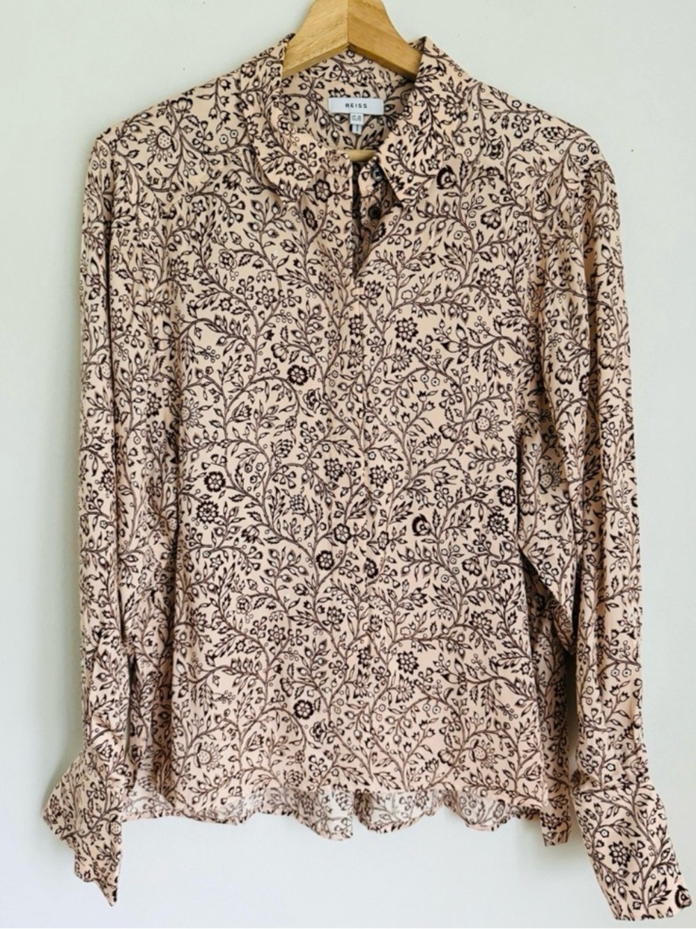 Reiss Peach Paisley Ruffle-Neck Blouse - Picture 7 of 8